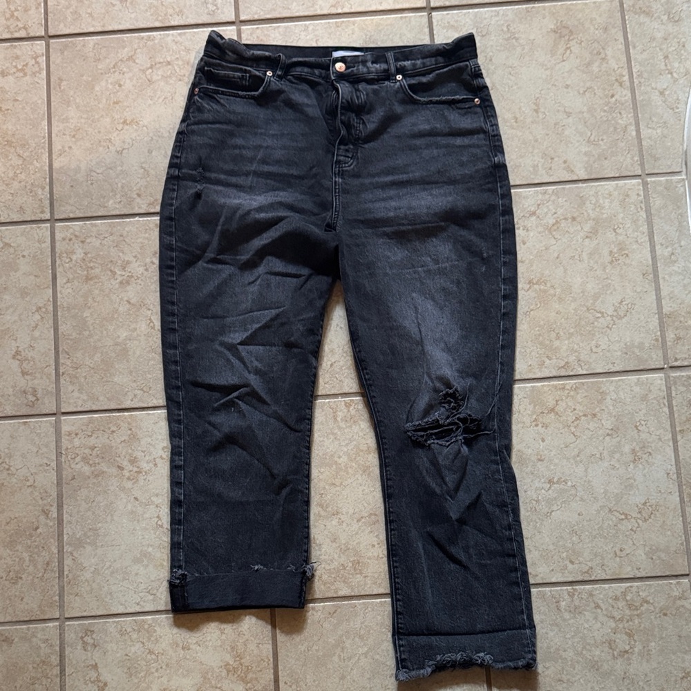 LOFT Black Cropped Distressed Jeans